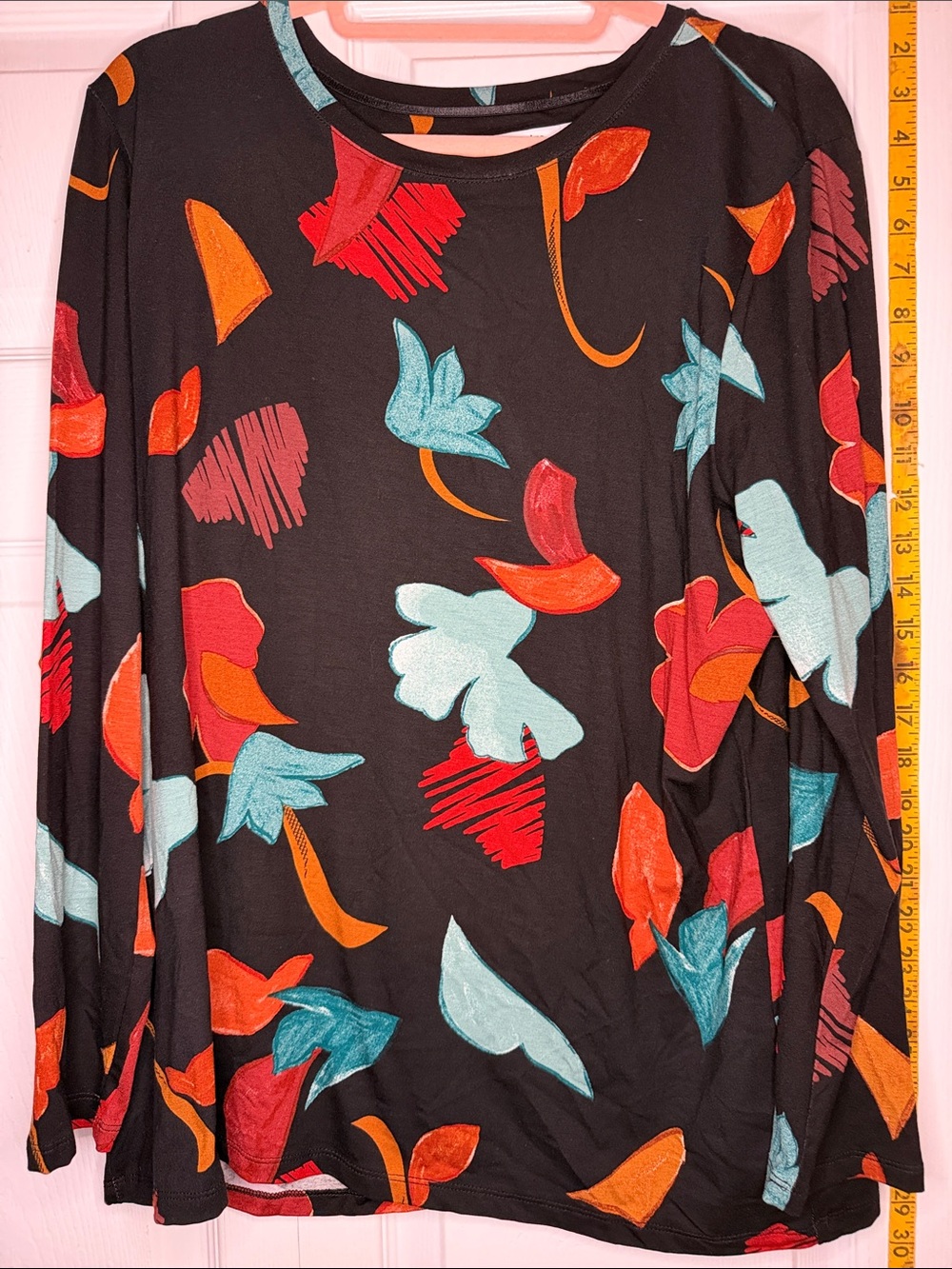 Chicos Black Floral Print Women's Top Multi-Color Accents